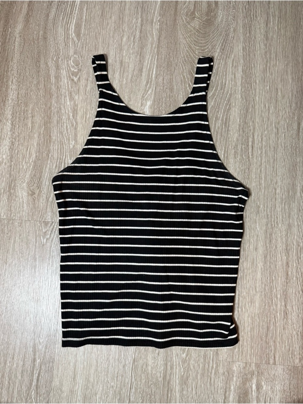 American Eagle - Black & White Striped Ribbed Tank with Lace-Up Back - Size M